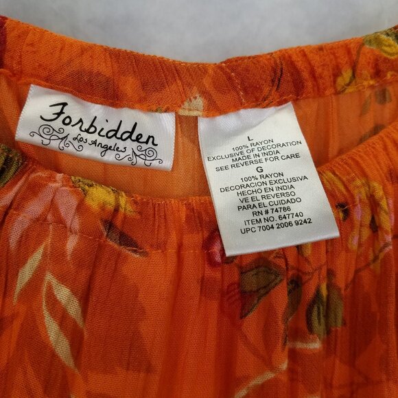 Forbidden Maxi Broom Skirt Womens L Floral Crochet Beads Tiered Orange Pink Boho - Picture 8 of 11